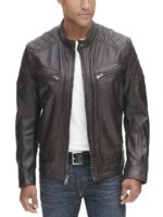 Men's Vintage Quilted Leather Jacket With Zippered Pockets - Image 3