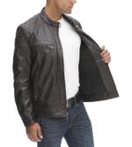 Men's Vintage Quilted Leather Jacket With Zippered Pockets - Image 5