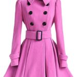 Pink Turn-down Collar Slim Double Button Wool Coat