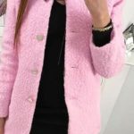 Pink Wool Single Breasted Stand Collar Casual Coat