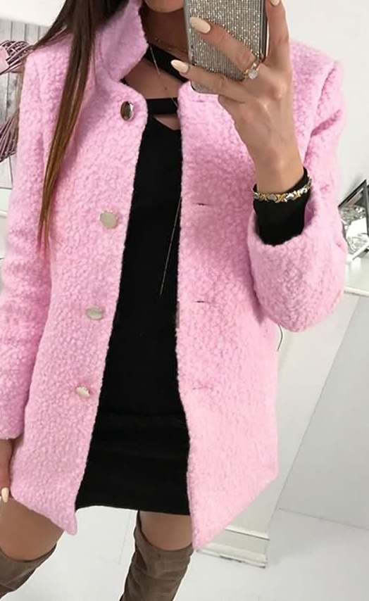 pink-wool-single-breasted-stand-collar-casual-coat (2) Pink Wool Single Breasted Stand Collar Casual Coat - Image 1