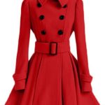 Red Turn-down Collar Slim Double Button Wool Coat