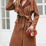 Turn Down Collar Pocket Long Trench Coat