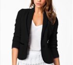 Turn Down Collar Slim Black Short Jacket
