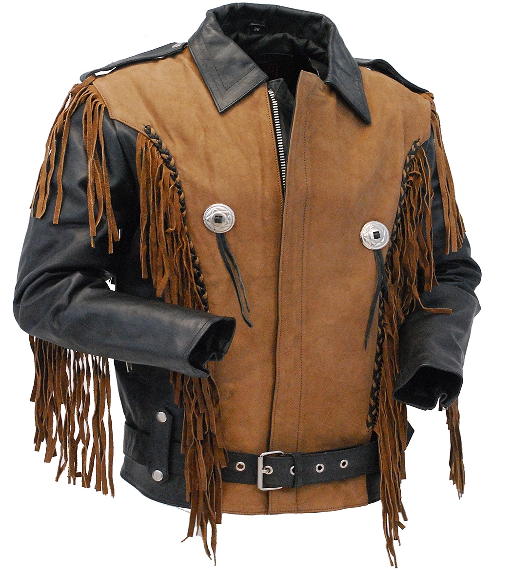 Two-Tone Black and Brown Fringe Leather  Jacket