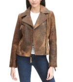 Distressed Brown Leather Jacket Women