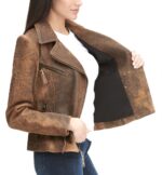 Vintage Asymmetrical Break Distressed Leather Jacket Right side
