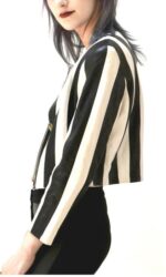 Vintage Black and White Striped Leather Jacket Left Side
