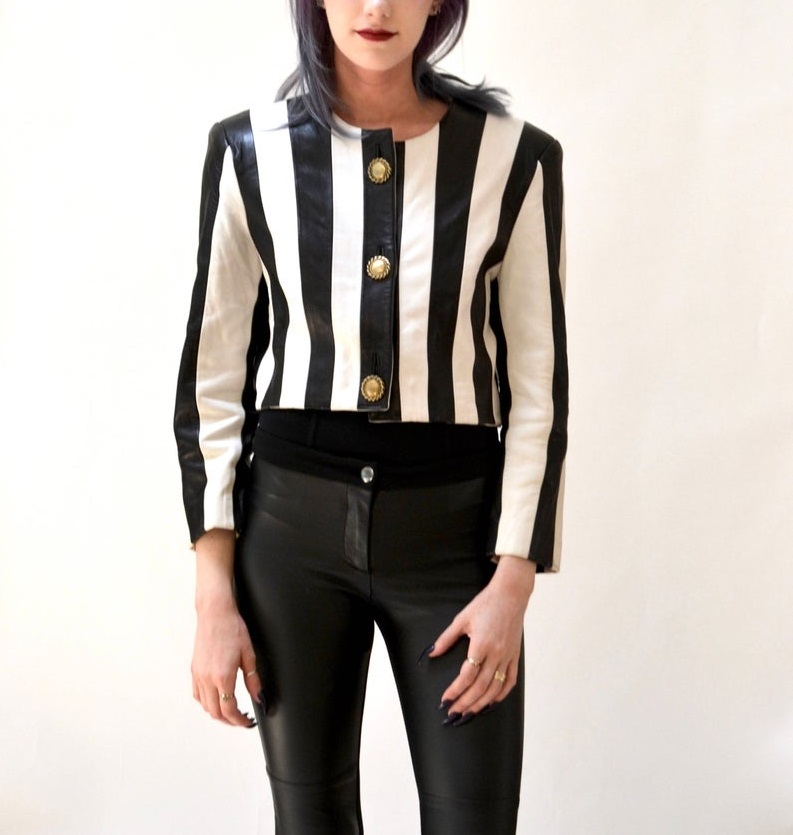 Leather Jacket With Black White Stripes Leather Jacket With Black White Stripes