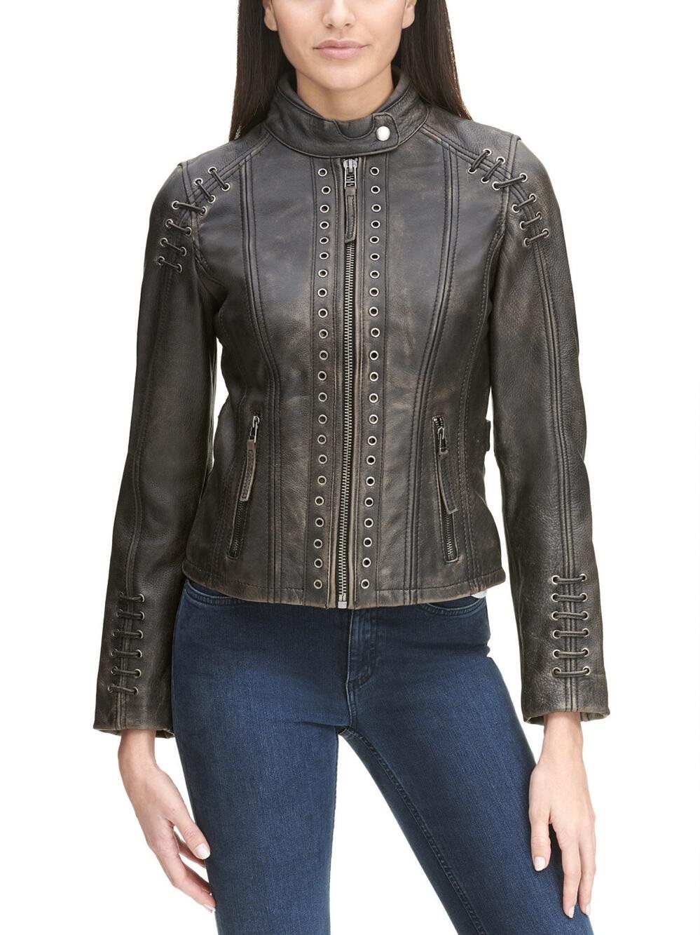 Vintage Classic Distressed Leather Jacket zip close Vintage Classic Distressed Leather Jacket zip close