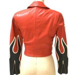 Back panel showcasing bold red and black flame design