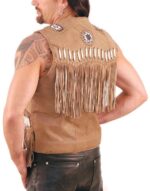 Western Brown Leather Vest With Indian Beading