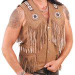 Western Brown Leather Vest With Indian Beading