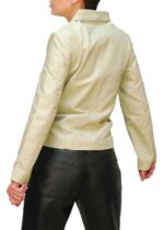 Women Bone White Leather Coat - Image 2