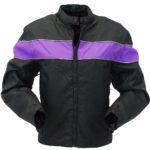 Stylish women’s motorcycle jacket with purple accents
