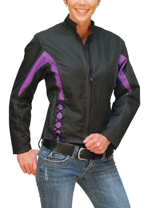 women’s purple trim motorcycle jacket