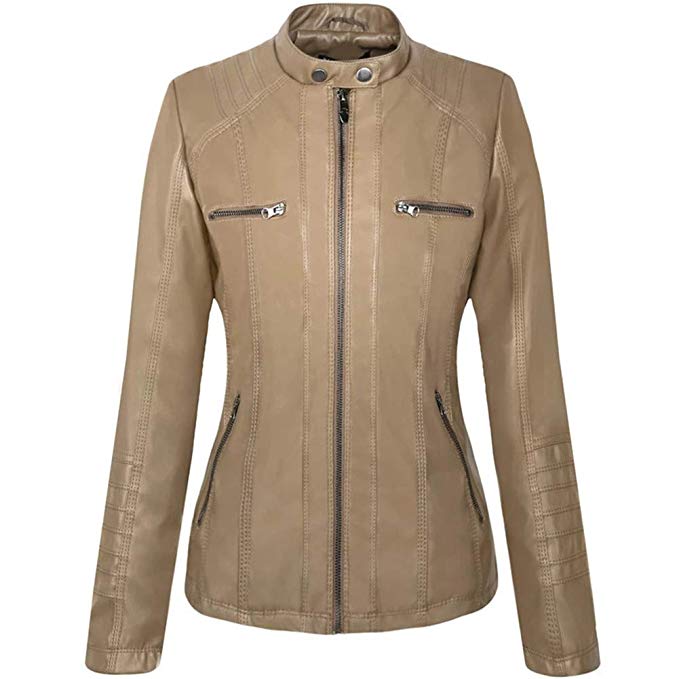 Women's khaki real leather motorcycle jacket Women's khaki real leather motorcycle jacket