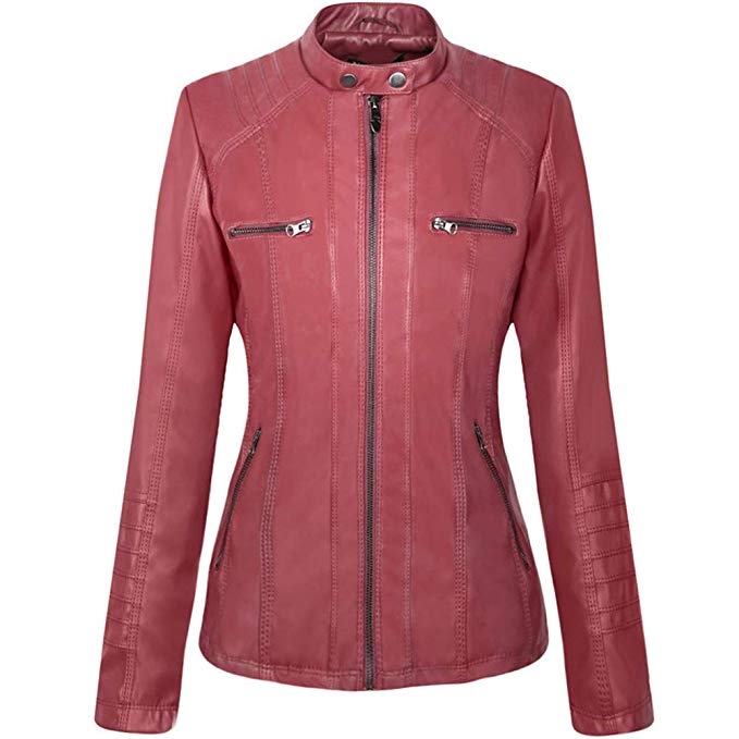 Women's wine red real leather motorcycle jacket Women's wine red real leather motorcycle jacket