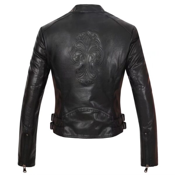 Back of Black leather biker jacket Tmoda 273