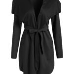 Women's Asymmetrical Black Suede Coat with Belt