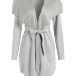 Women's Asymmetrical Gray Suede Coat with Belt