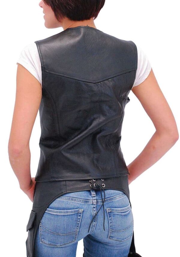Women's Black Leather Vest With Red Color Corset Lacing - Image 2
