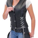 Women's Black Leather Vest With White Color Corset Lacing