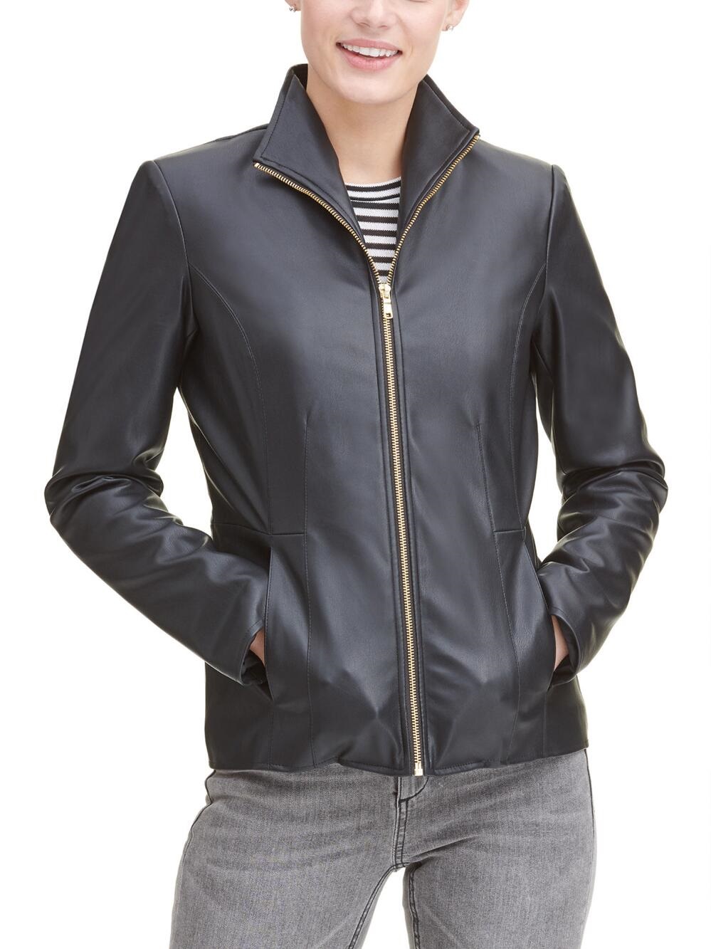 womens-black-wing-collar-jacket (1) Women's Black Wing Collar Jacket - Image 1