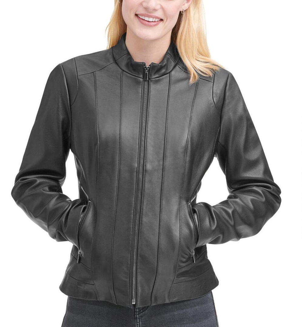 womens-center-zip-stand-collar-leather-jacket (1) Women's Center Zip Stand Collar Leather Jacket - Image 1