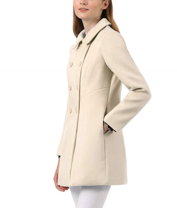 Women's Collar Double Breasted Long Cream White Trench Coat - Image 3