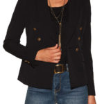 Women's Crepe Double-Breasted Black Blazer