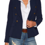 Women's Crepe Double-Breasted Navy Blue Blazer
