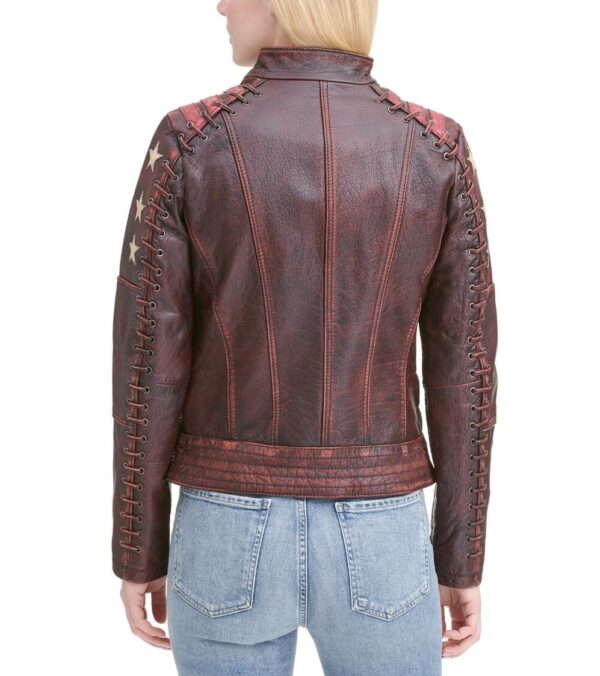 Women’s Distressed Stars Stripes Leather Jacket Back