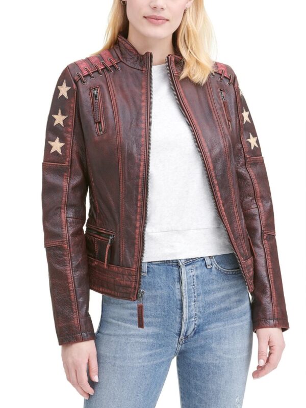 Women's Distressed red Leather Biker Jacket