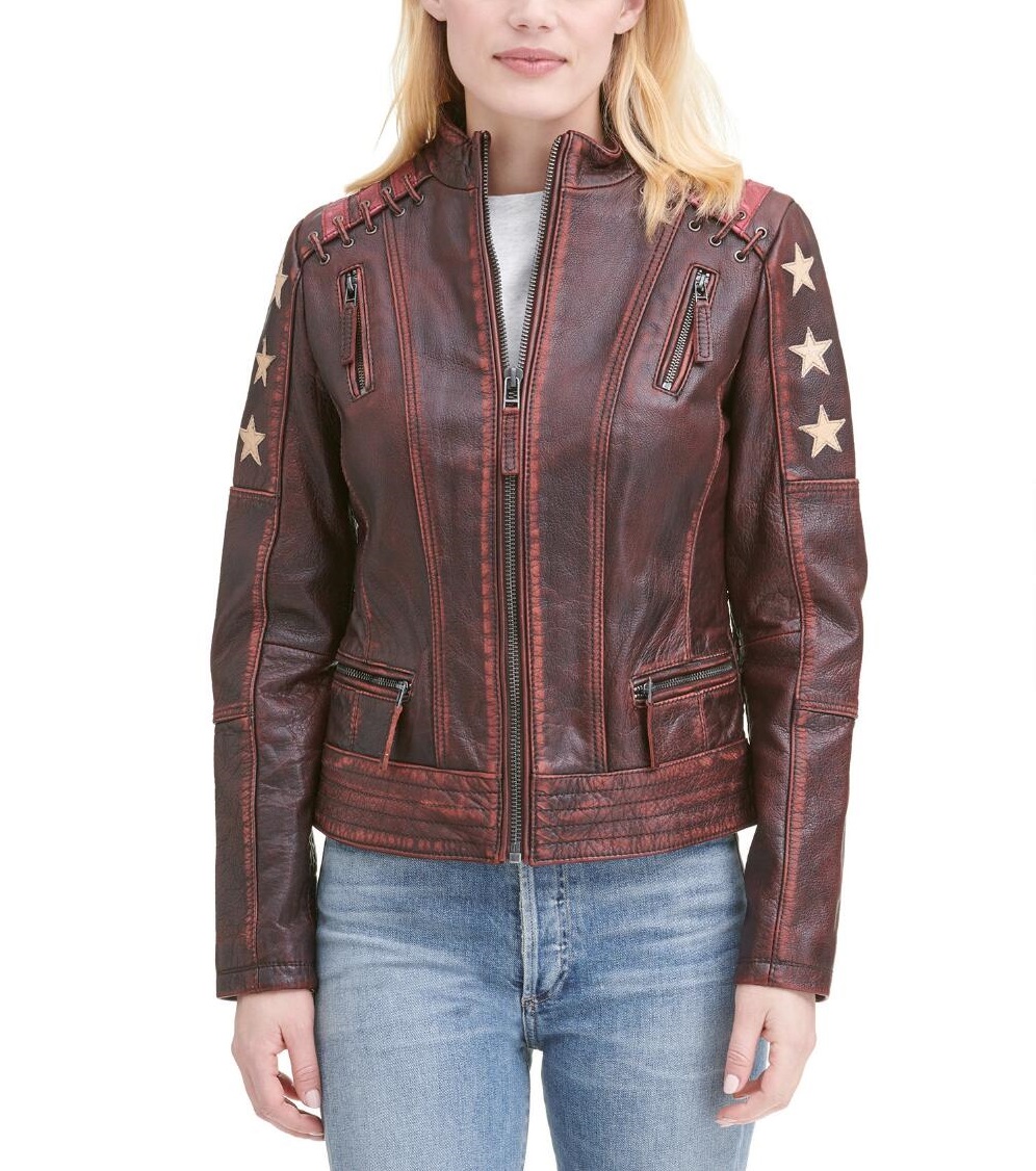 Stars and Stripes Distressed Red Leather Jacket Stars and Stripes Distressed Red Leather Jacket