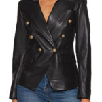 Women's Double-Breasted Black leather jacket