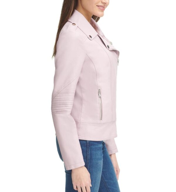 Women's Dusty Pink Color Cycle Leather Jacket - Image 4