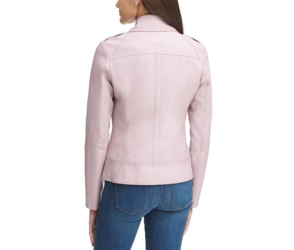 Women's Dusty Pink Color Cycle Leather Jacket - Image 5