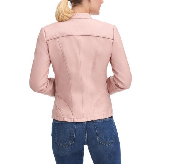 Women's Dusty Pink Color Scuba Leather Jacket - Image 2