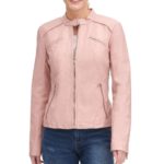 Women's Dusty Pink Color Scuba Leather Jacket