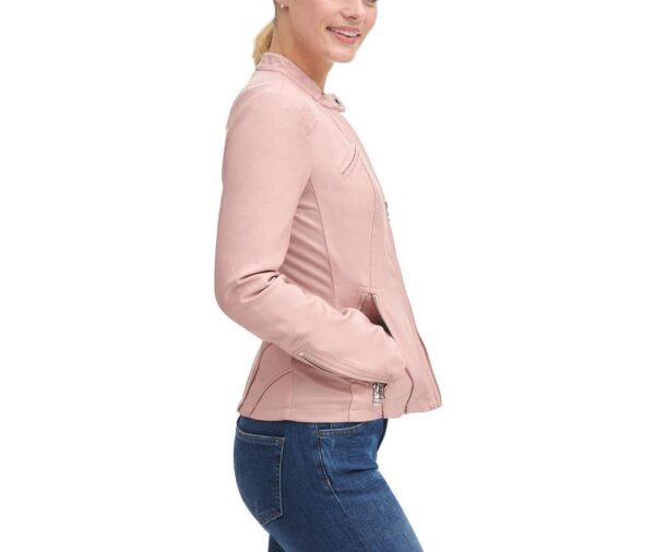 Women's Dusty Pink Color Scuba Leather Jacket - Image 4