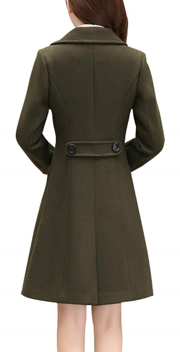 Women's Elegant Double Breasted Army Green Wool Blend Coat - Image 4