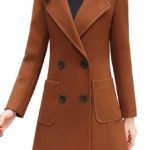 Women's Elegant Double Breasted Brown Wool Blend Coat