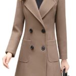 Women's Elegant Double Breasted Khaki Wool Blend Coat
