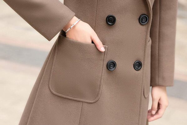 Women's Elegant Double Breasted Khaki Wool Blend Coat - Image 2