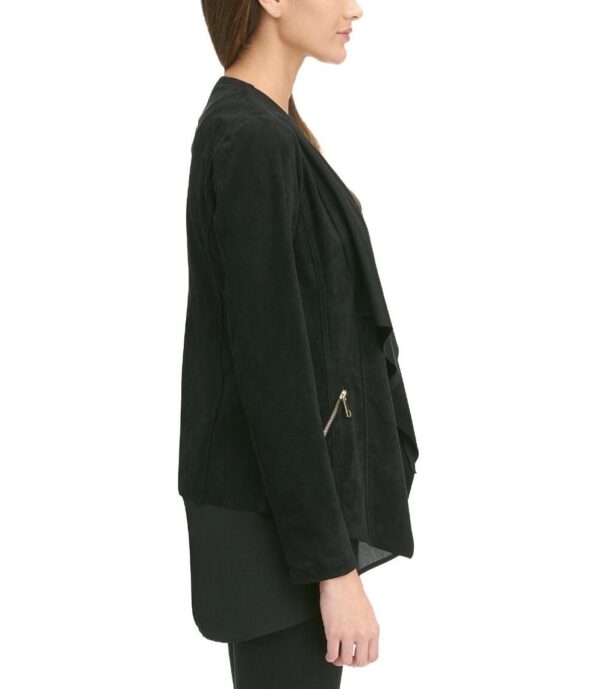 Women's Front Open Black Suede Jacket - Image 3