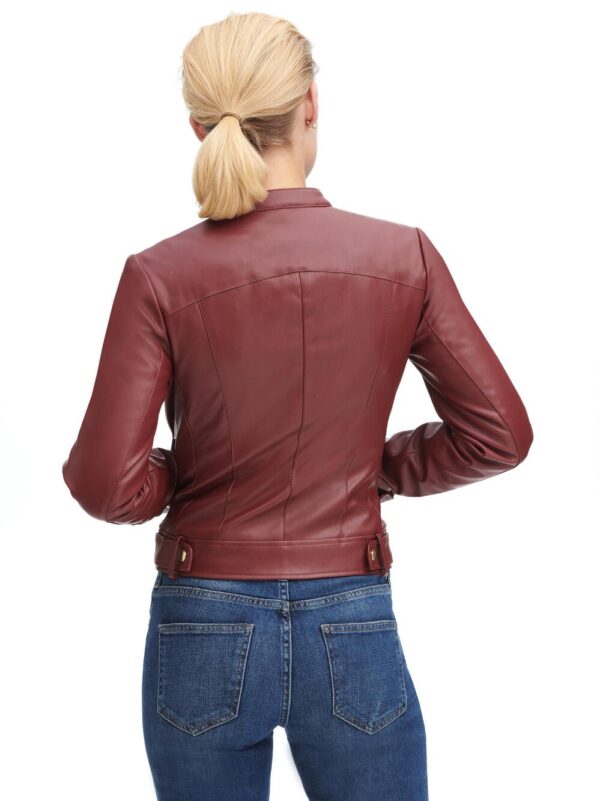 Women's Front Zip Red Leather Jacket - Image 5