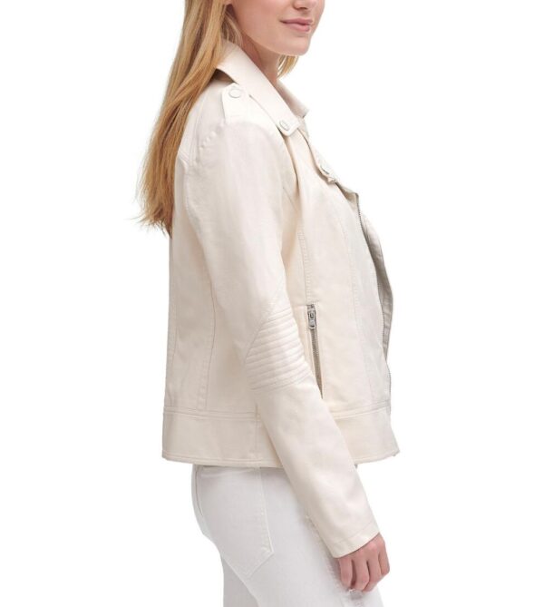 Women's Ivory Color Cycle Leather Jacket - Image 2