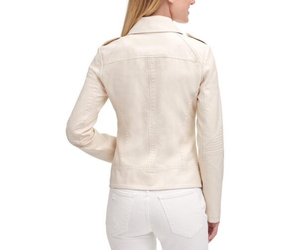 Women's Ivory Color Cycle Leather Jacket - Image 3