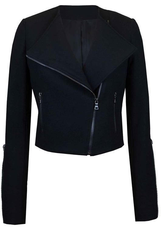 womens-jet-black-wool-moto-jacket Women's Jet Black Wool Moto Jacket - Image 1